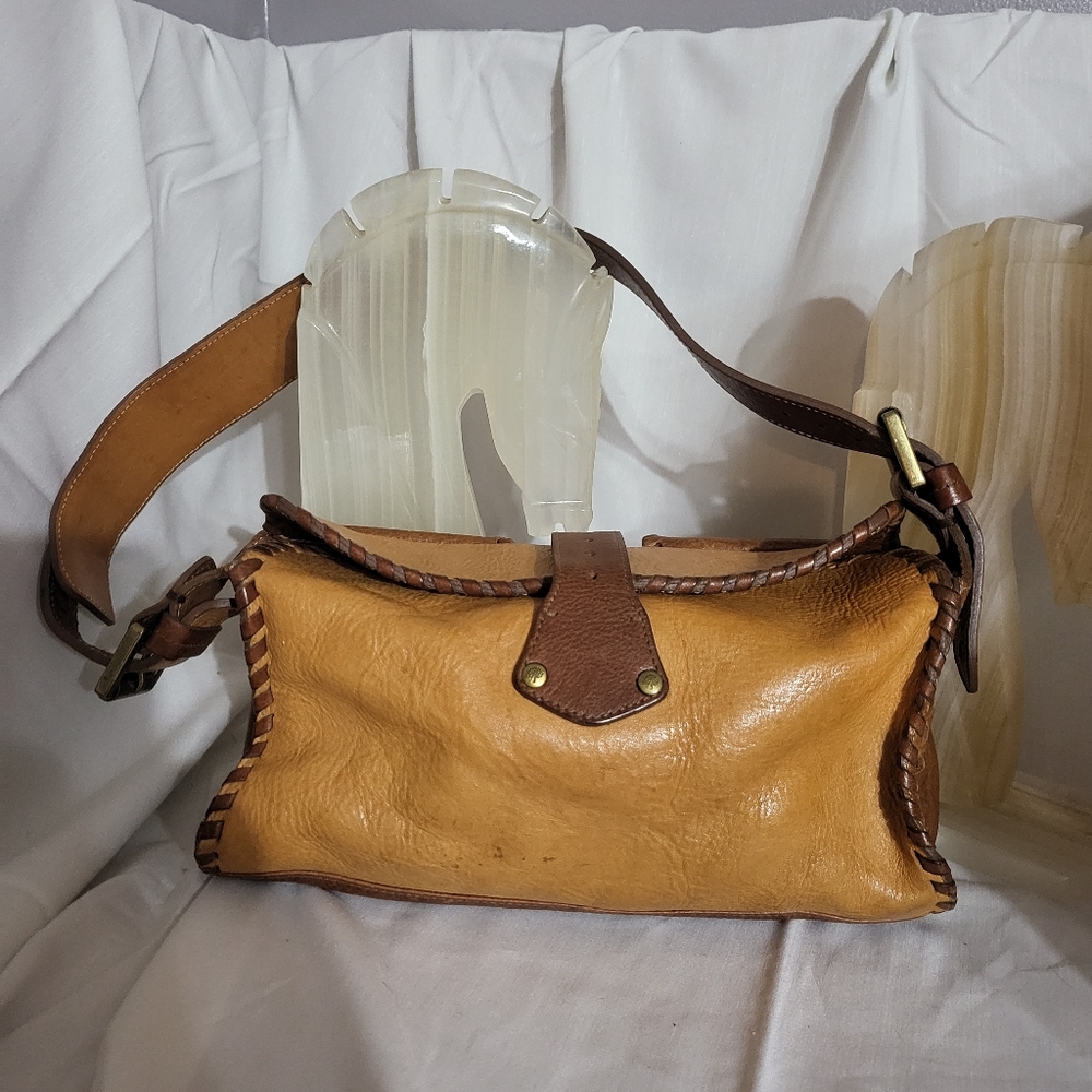 Mulberry Brown and Tan Leather Whipstitch Satchel - Picture 2 of 7